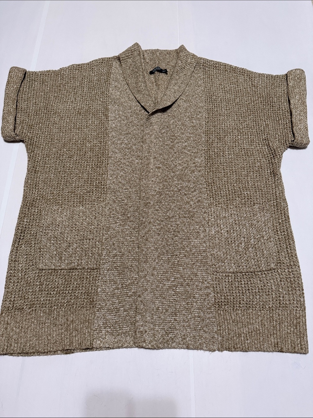 Lauren Ralph Lauren Open Front Short Sleeve Shawl Collar Cardigan Taupe